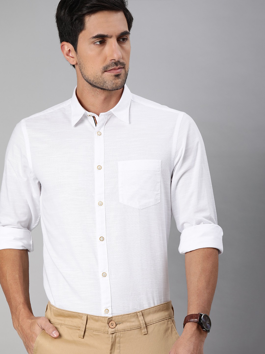 

Indian Terrain Men White Slim Fit Solid Smart Casual Shirt
