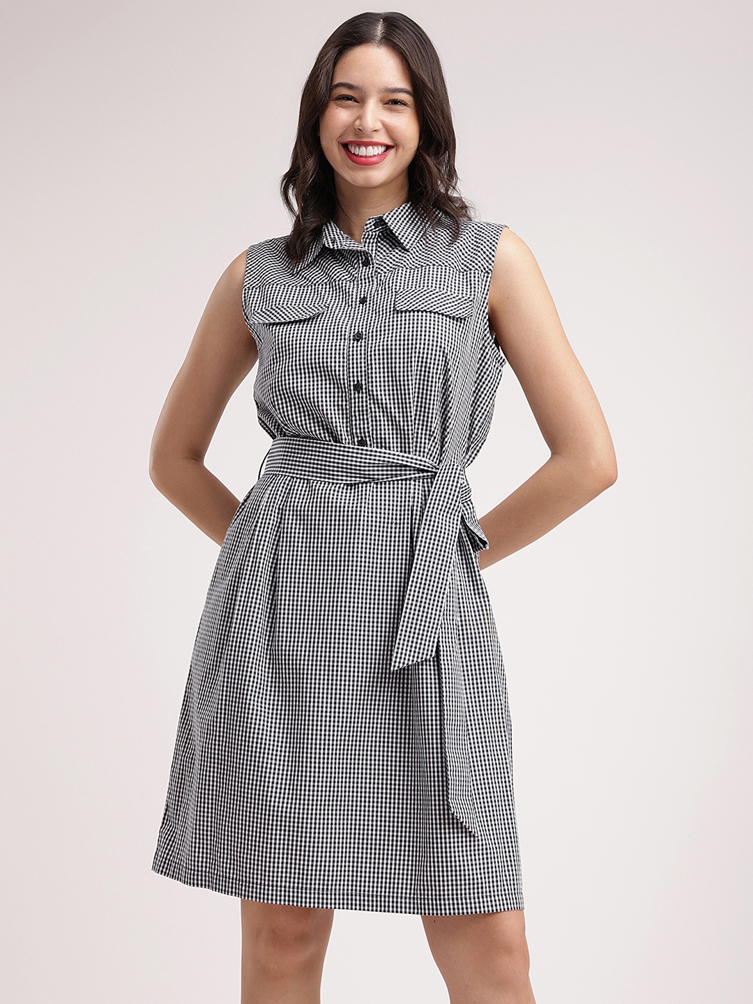 

FableStreet Women Black & White Striped Shirt Dress