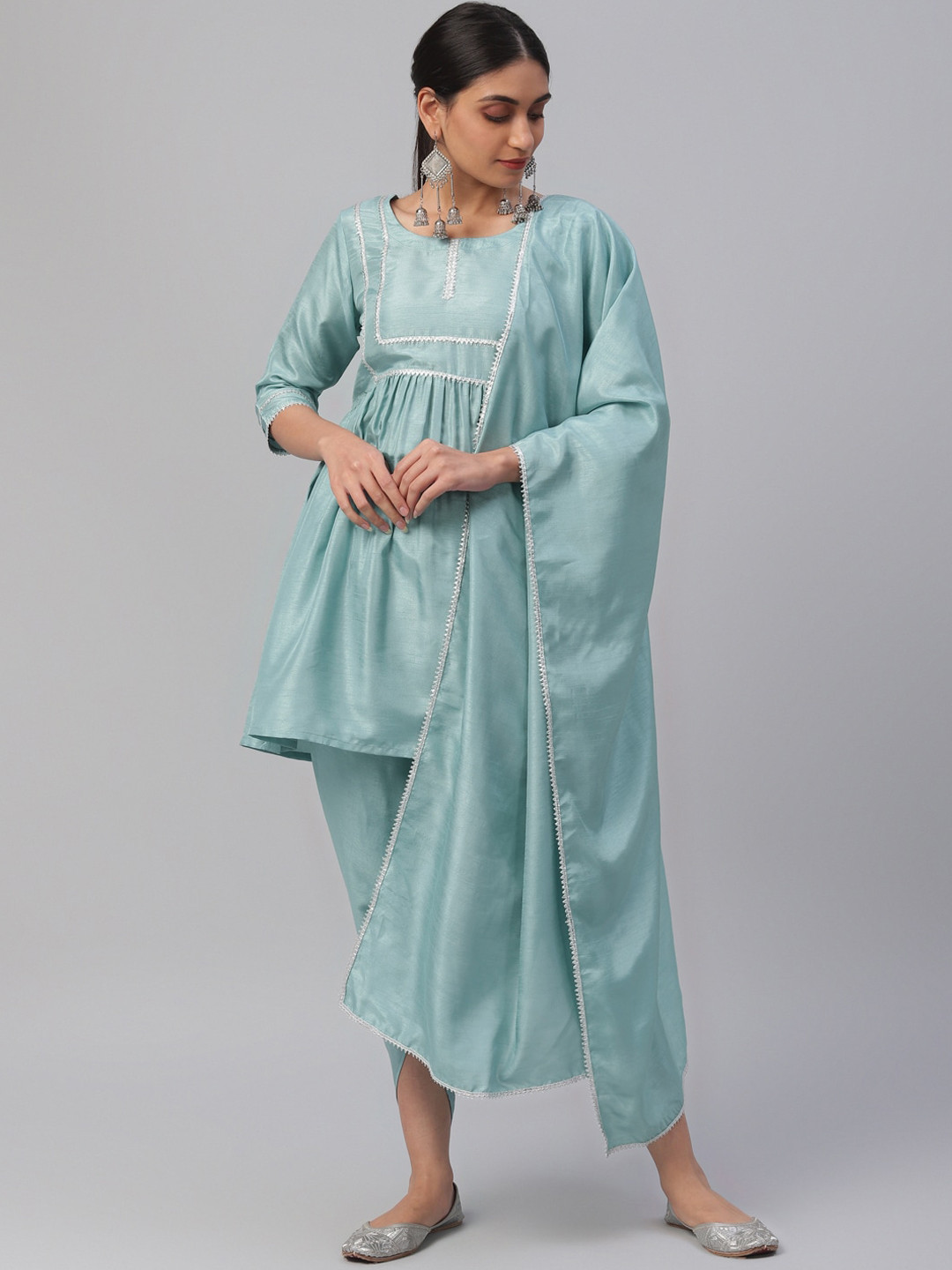 

Libas Women Blue Yoke Design Kurti with Dhoti Pants & Dupatta