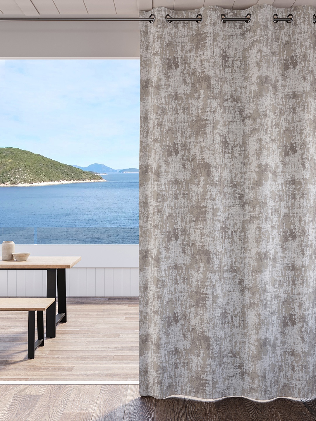 DDecor Grey & Brown Single Curtain