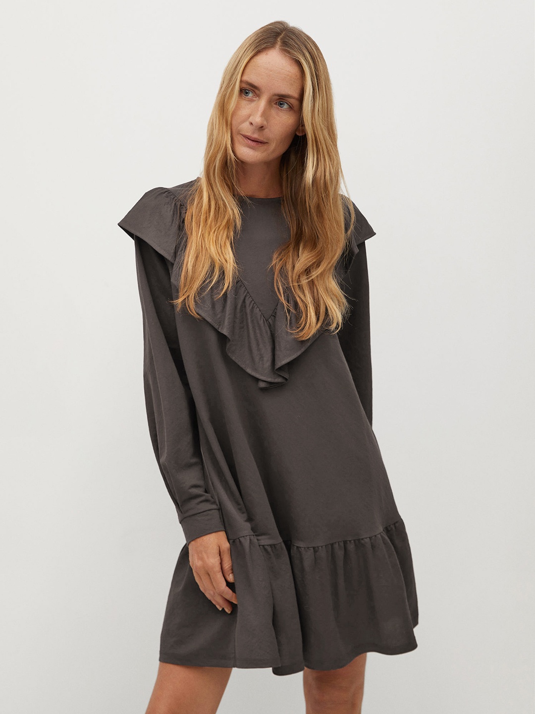 

MANGO Women Charcoal Grey Sustainable Solid A-Line Dress