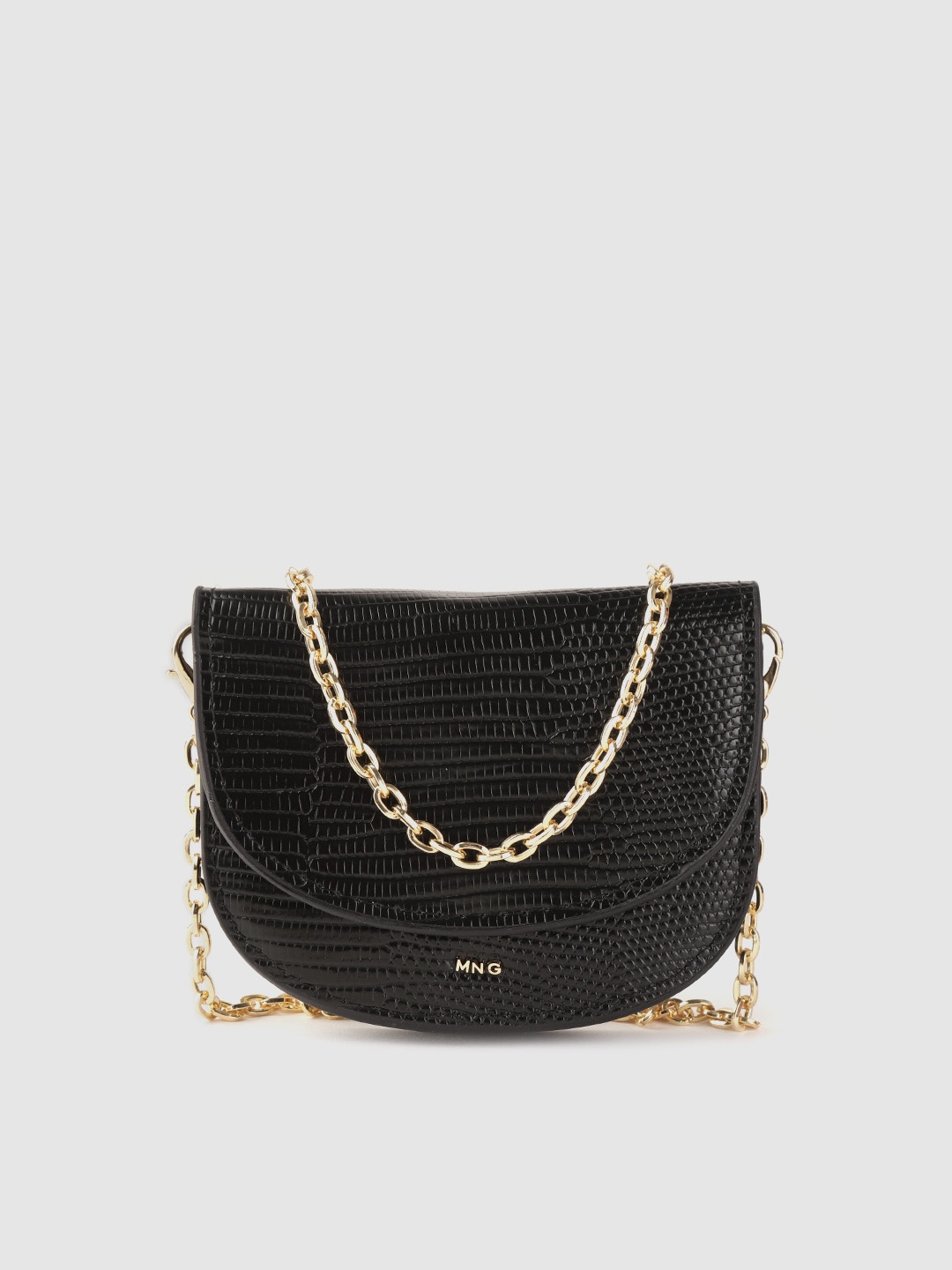 

MANGO Women Black Croc Textured Purse