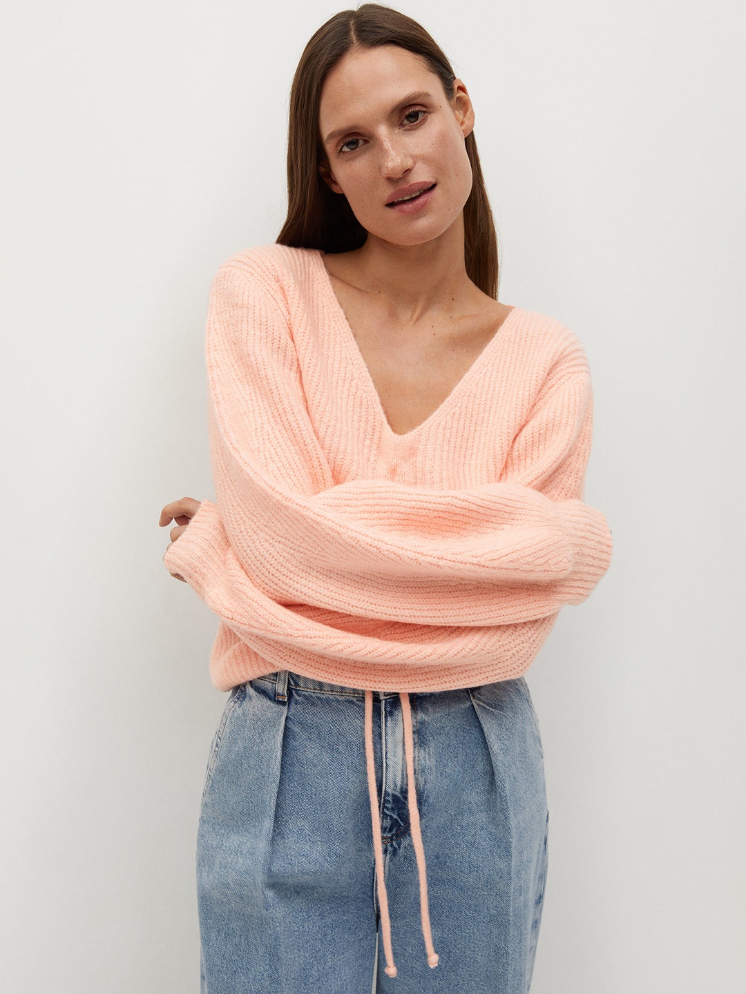 

MANGO Women Pink Solid Pullover Sweater