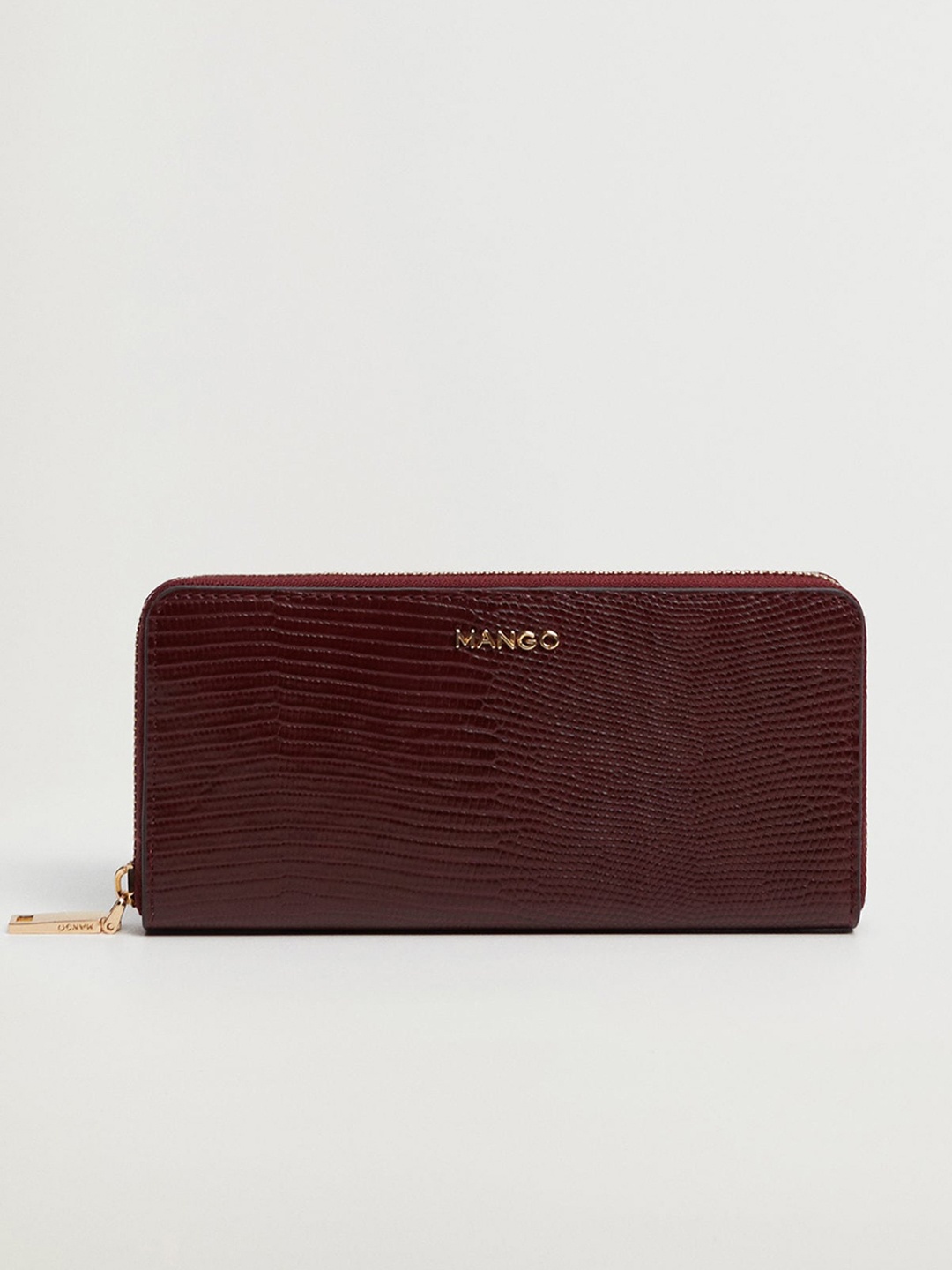 

MANGO Women Burgundy Croc Textured Zip Around Wallet