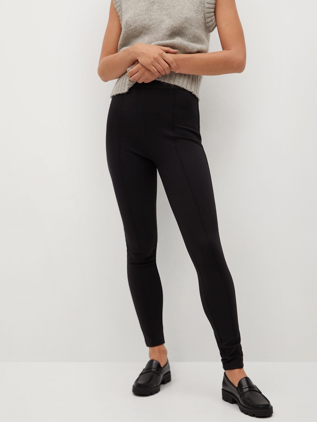 

MANGO Women Black High-Waist Solid Treggings