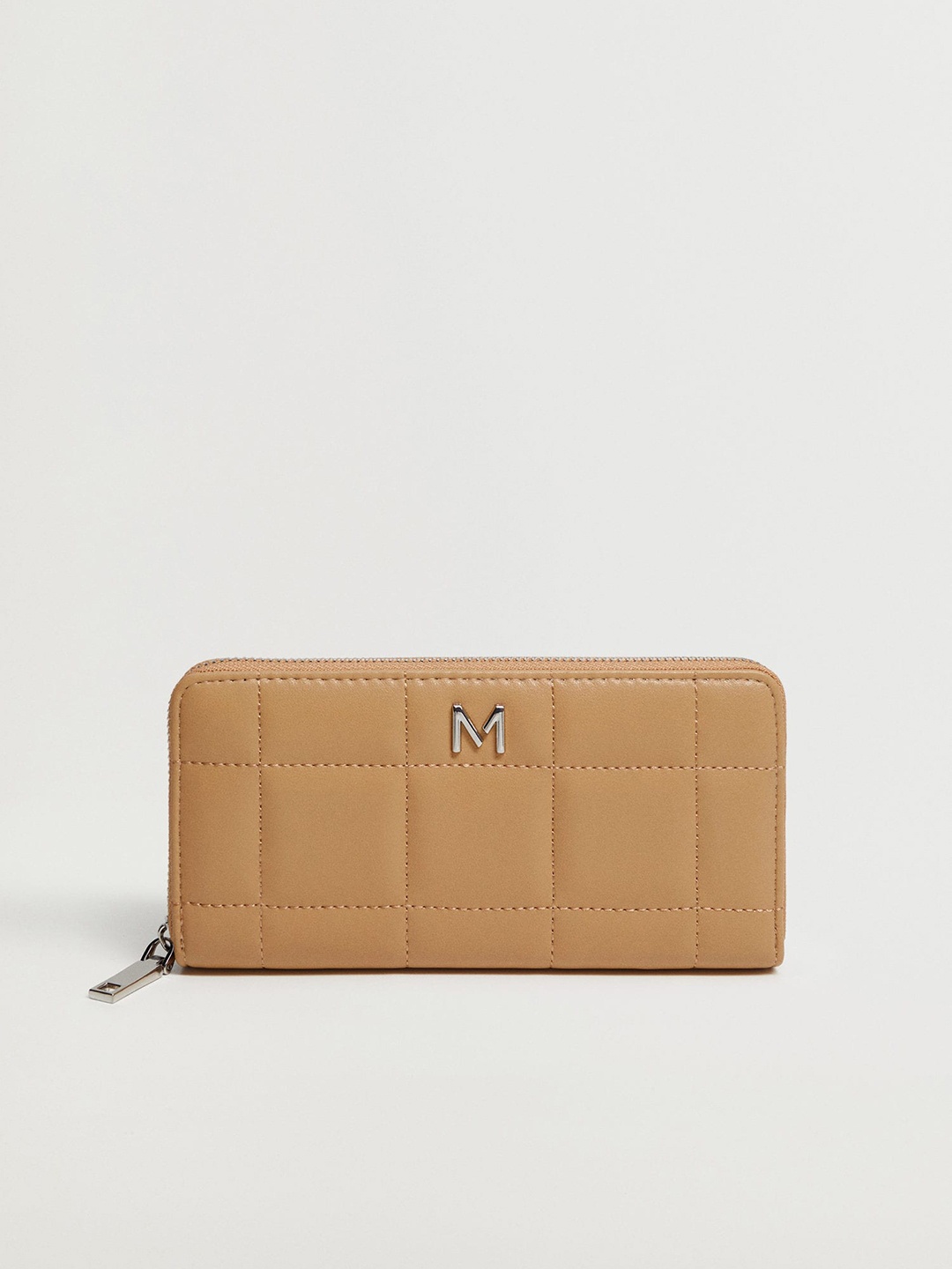 

MANGO Women Camel Brown Quilted Solid Zip Around Wallet