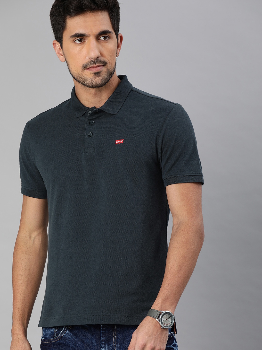 

Levis Men Navy Blue Solid Polo Collar Pure Cotton T-shirt