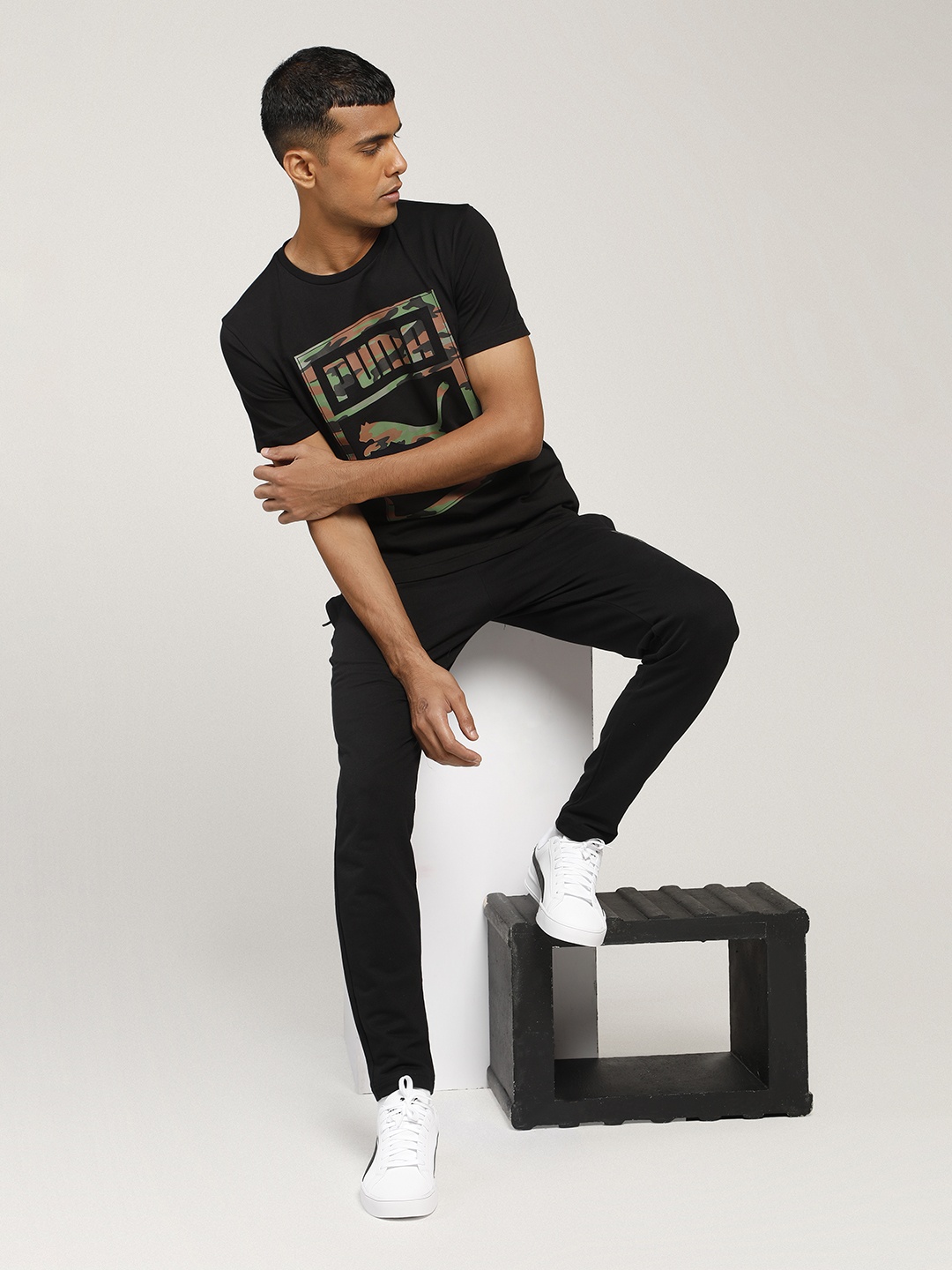 

Puma Men Black Printed Round Neck Camo Box Graphic T-shirt
