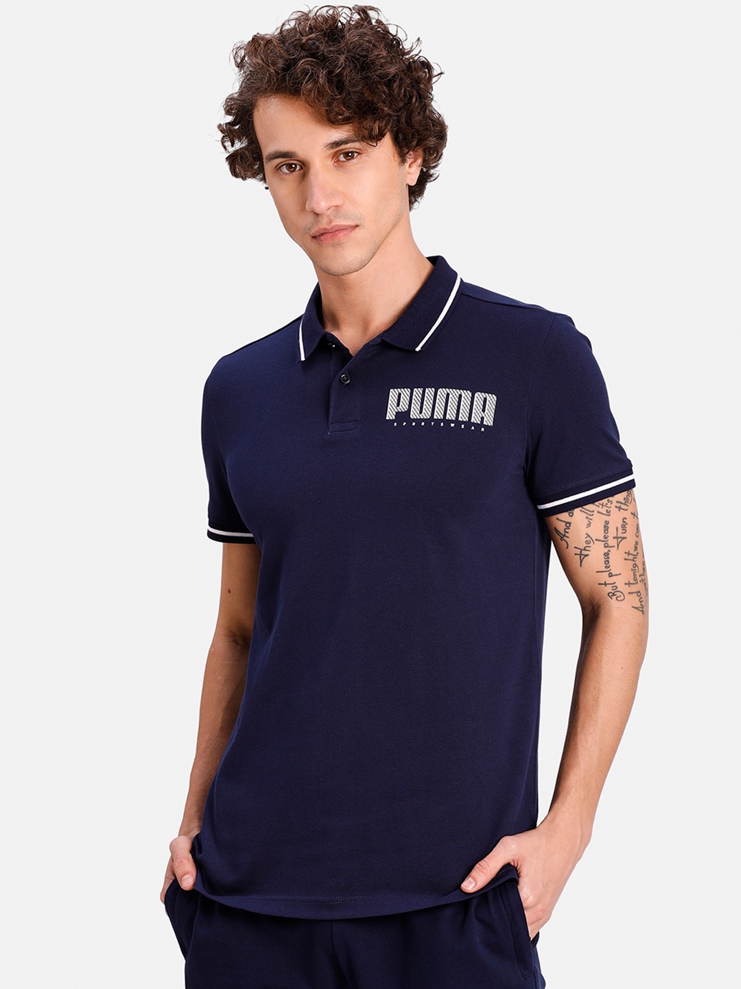 

Puma Men Blue Solid Polo Collar Athletics Polo T-shirt