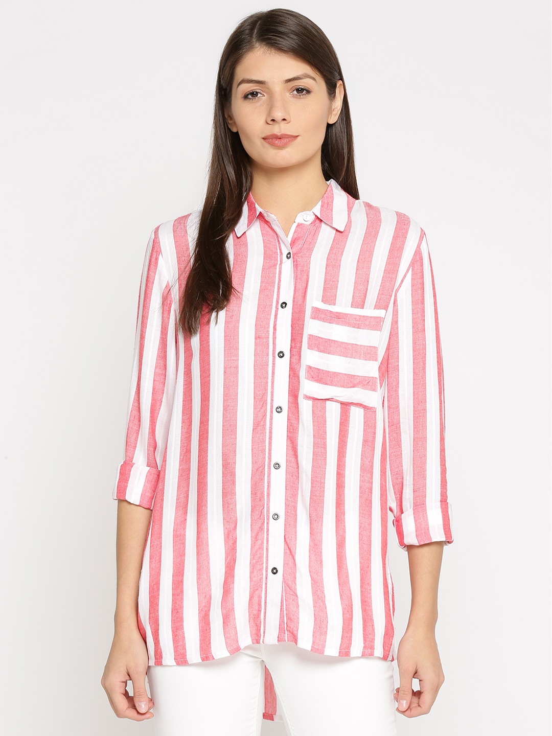 

Pepe Jeans Women Red & White Regular Fit Candy Striped Casual Shirt