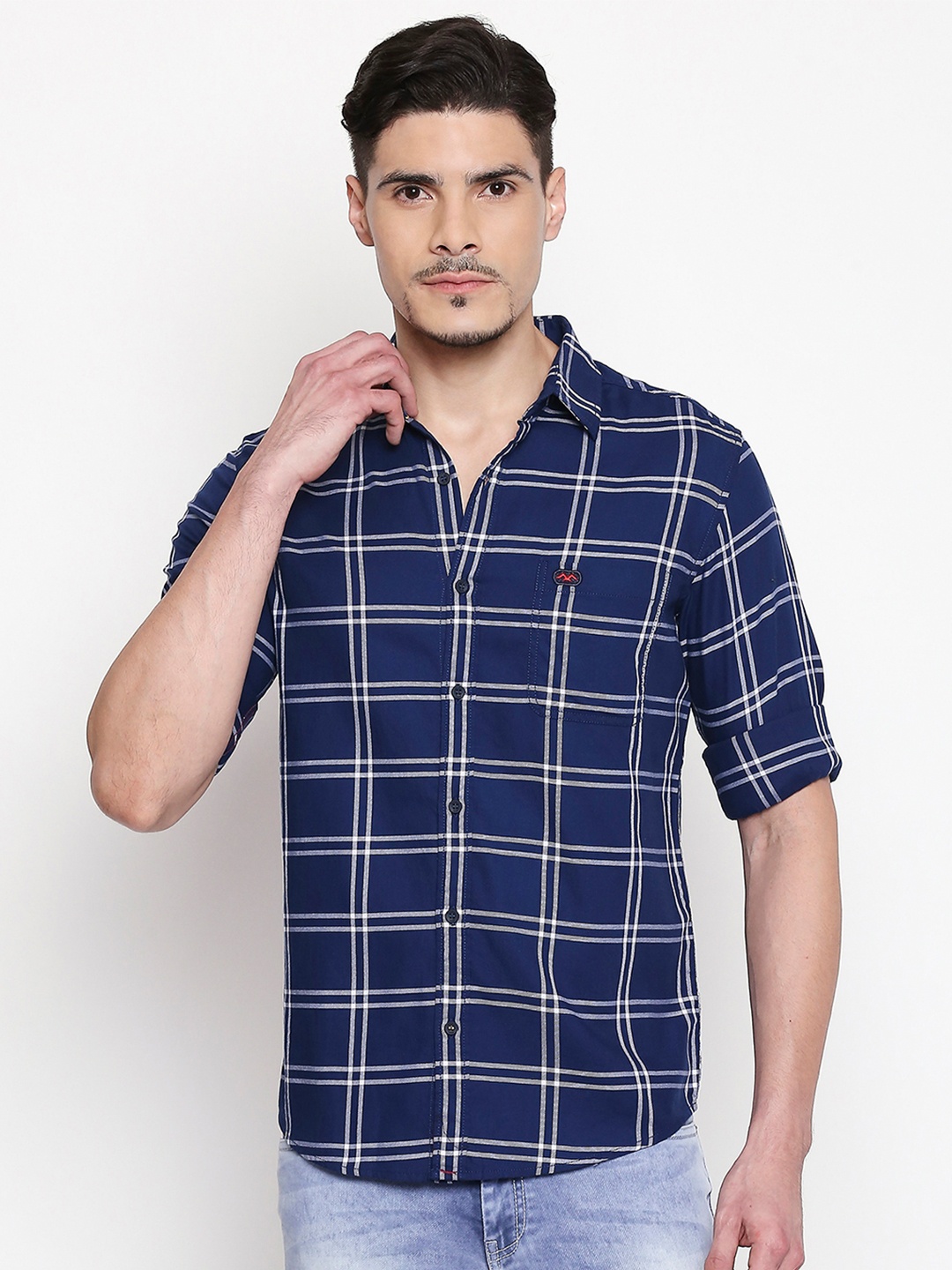 

Mufti Men Blue & White Slim Fit Checked Casual Shirt