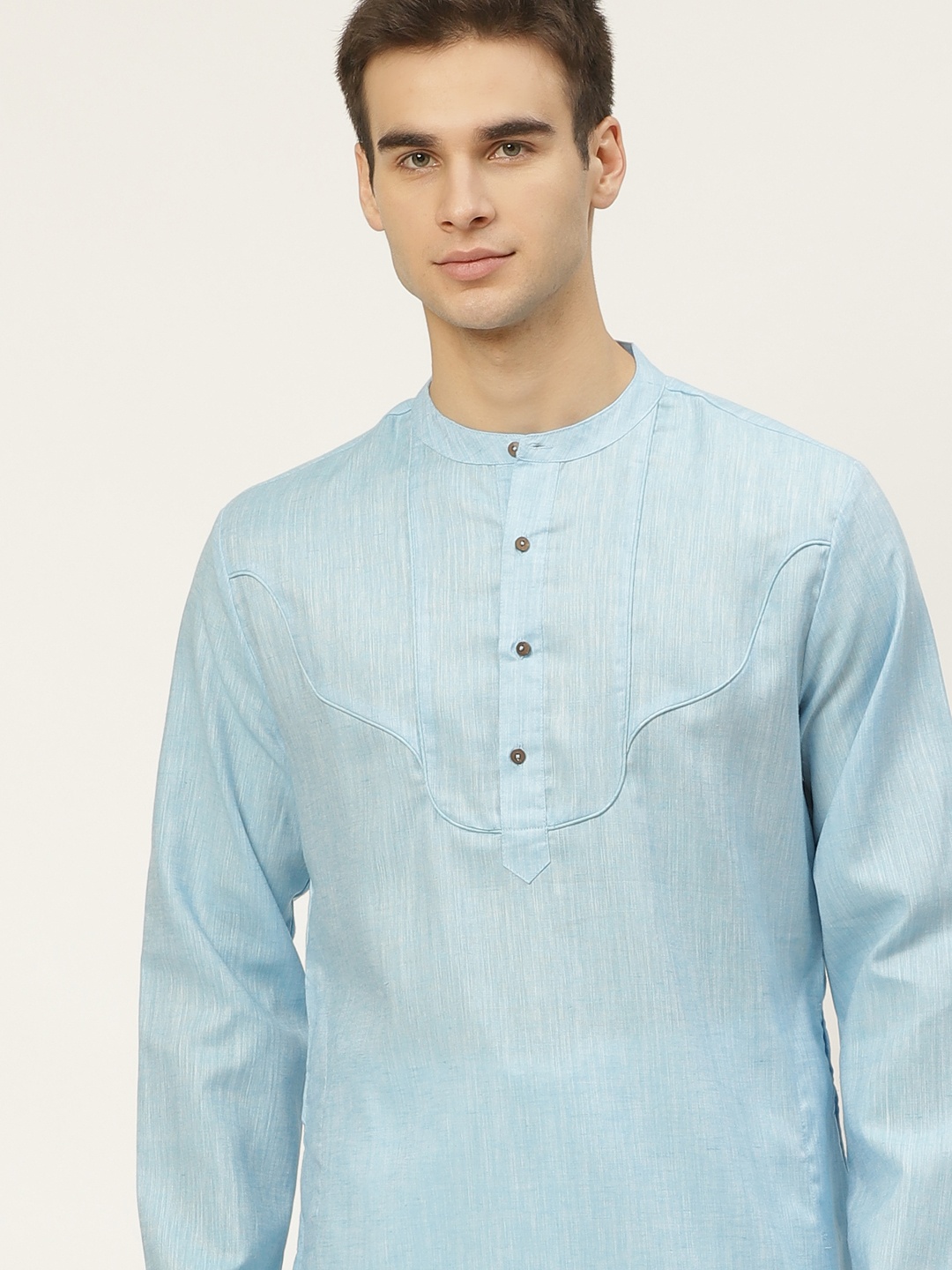

House of Pataudi Men Blue Solid Straight Kurta