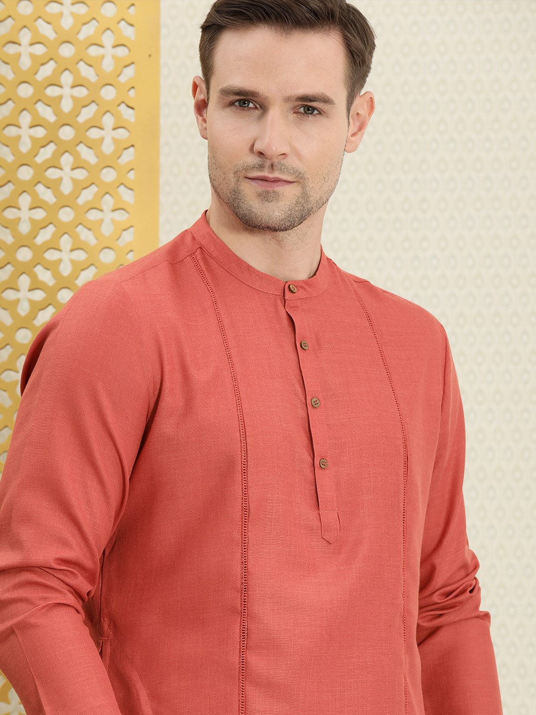 

House of Pataudi Men Orange Kurta