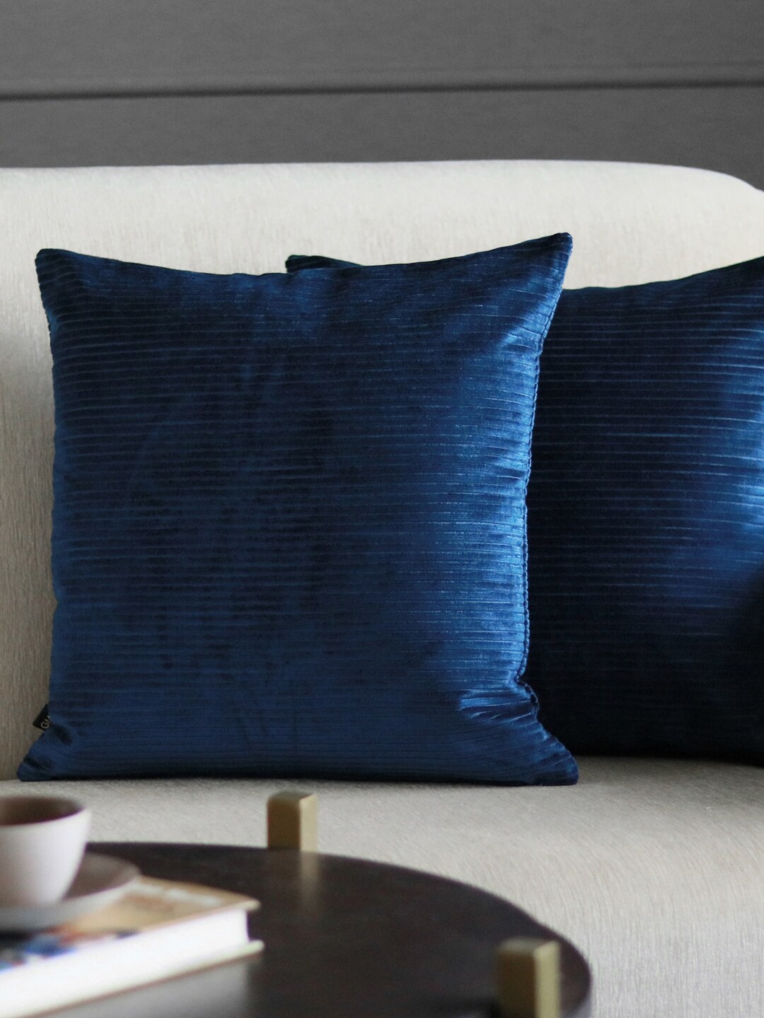 

GM Blue Set of 2 Self Design Square Cushion Covers