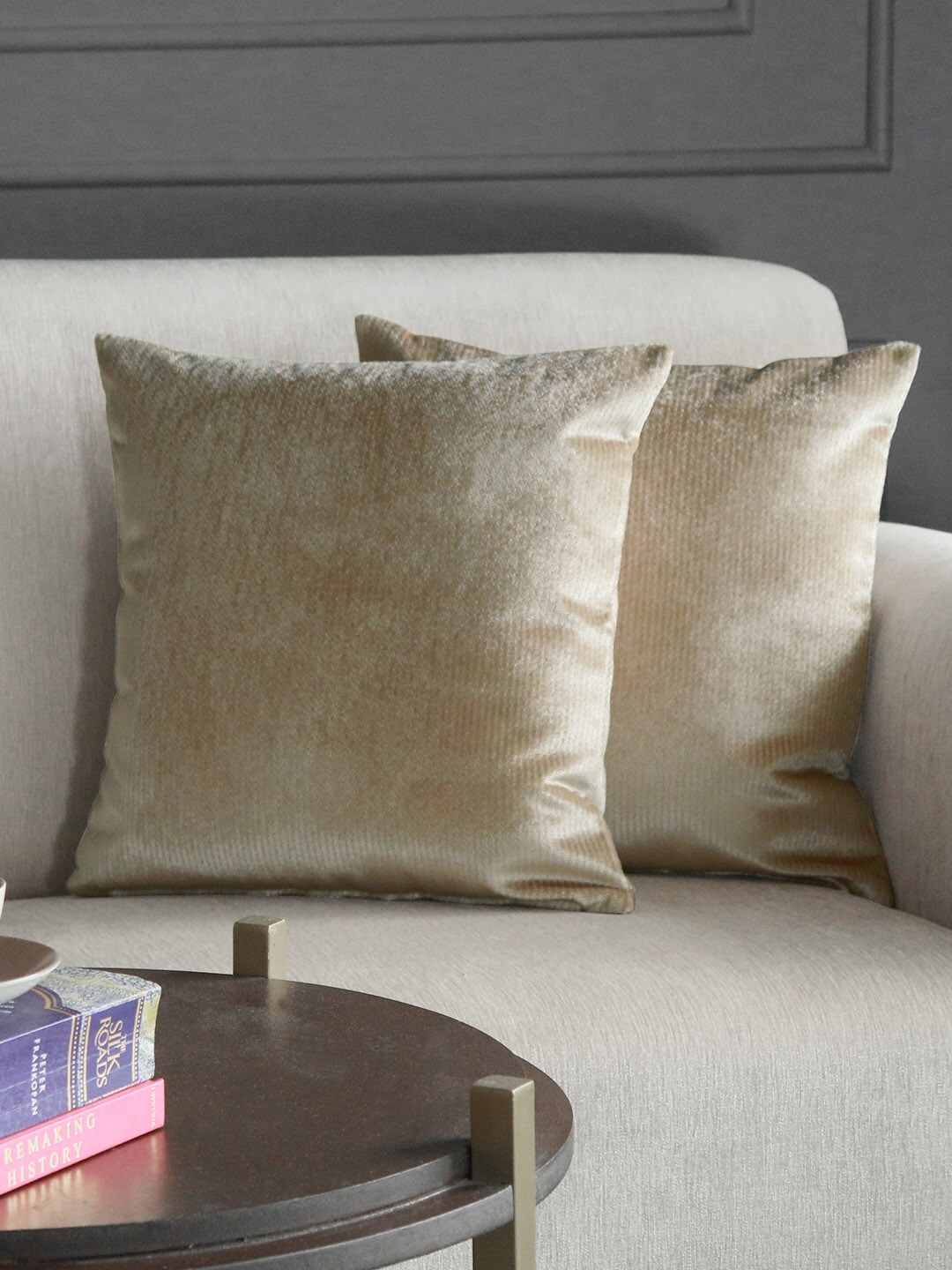 

GM Beige Set of 2 Self Design Velvet Square Cushion Covers