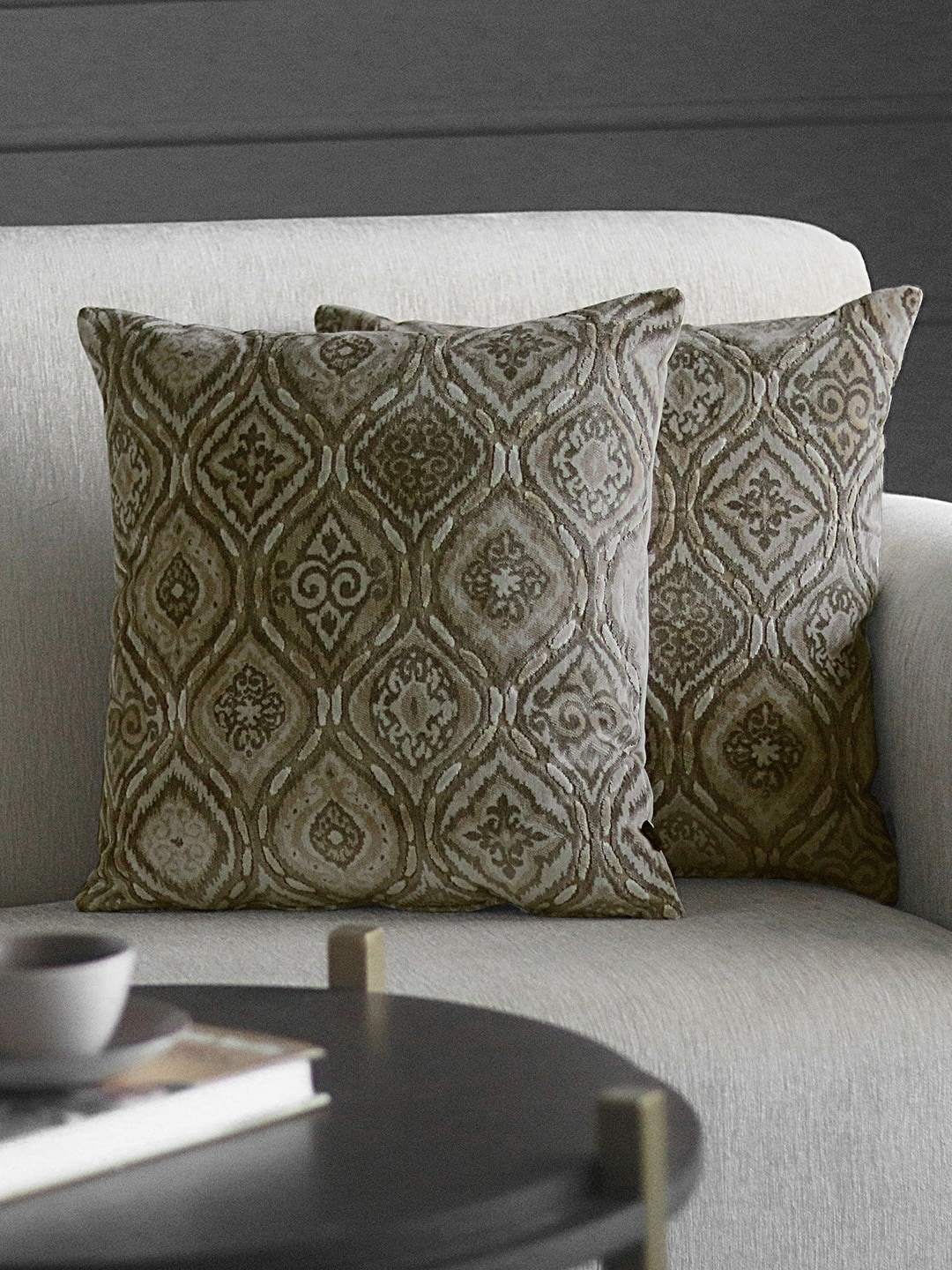 

GM Beige Set of 2 Self Design Velvet Square Cushion Covers