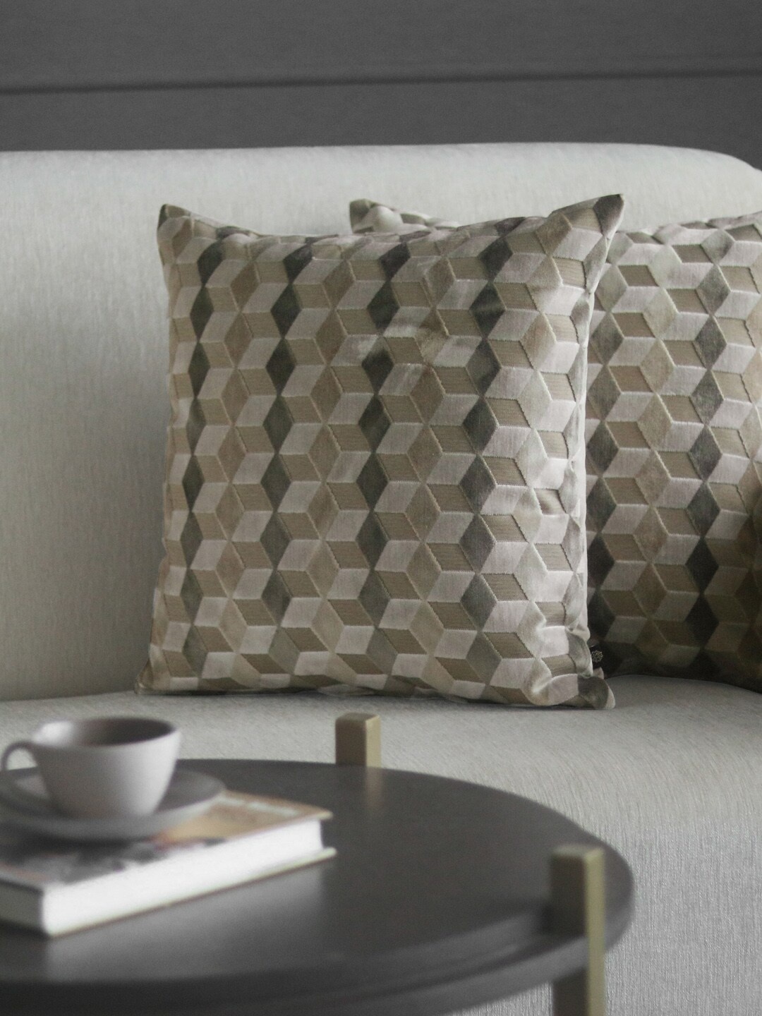 

GM Taupe & Grey Set of 2 Geometric Square Cushion Covers