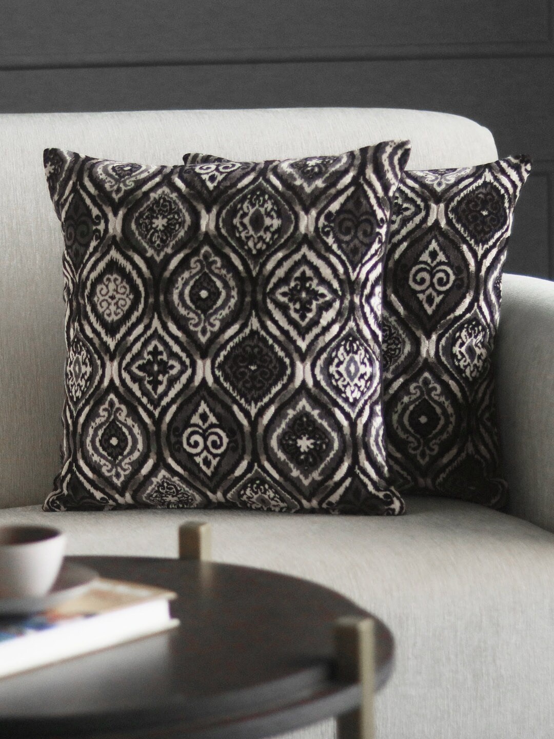 

GM Black Set of 2 Self Design Square Cushion Covers