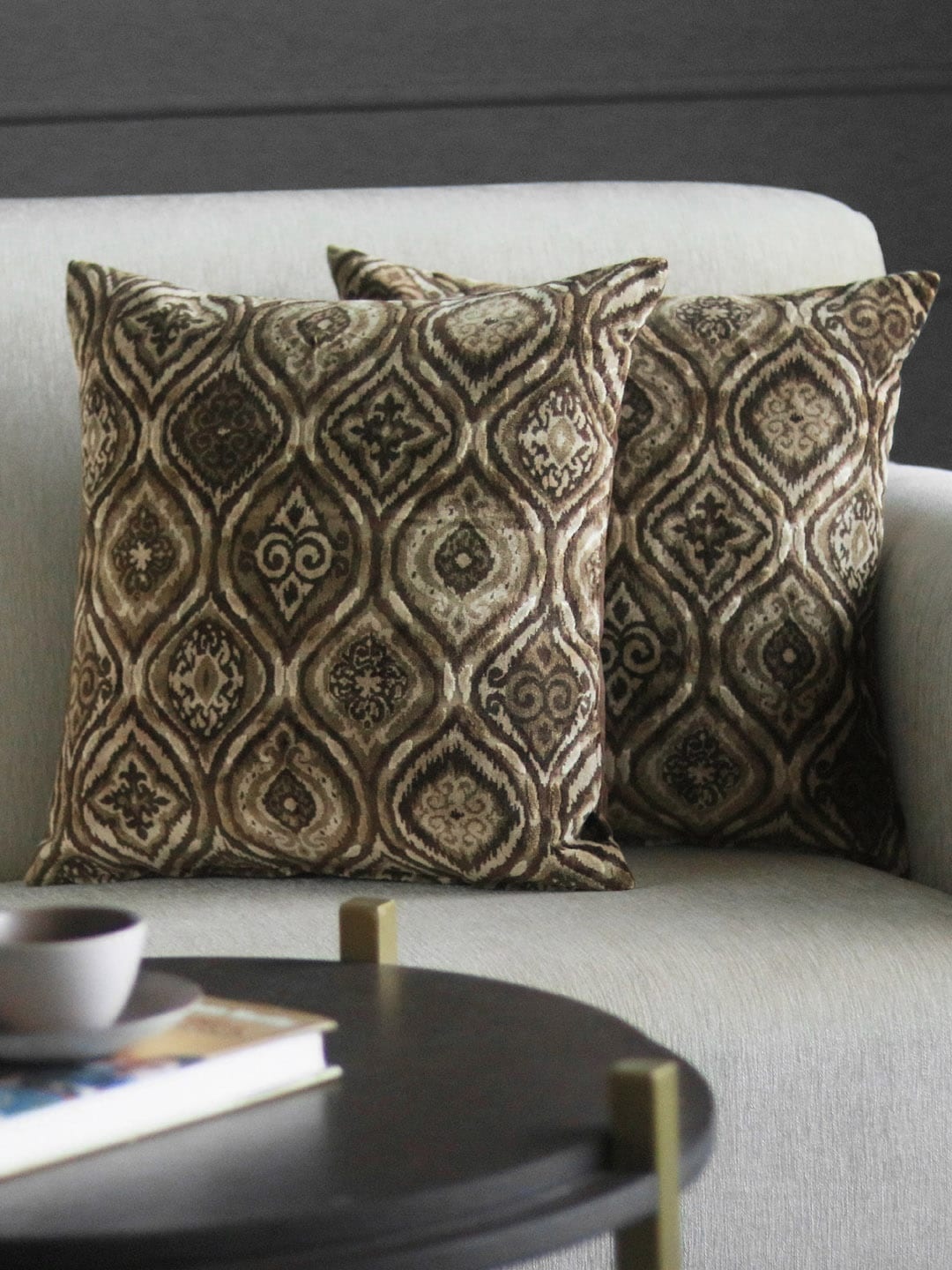 

GM Brown Set of 2 Self Design Square Cushion Covers