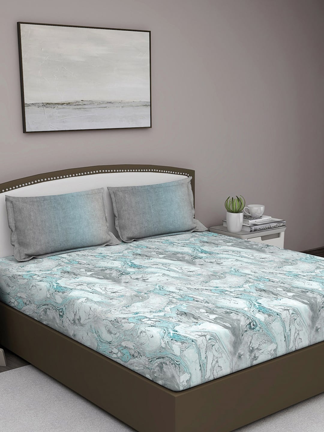 

GM Blue & Grey Abstract 180 TC Cotton 1 Super Queen Bedsheet with 2 Pillow Covers