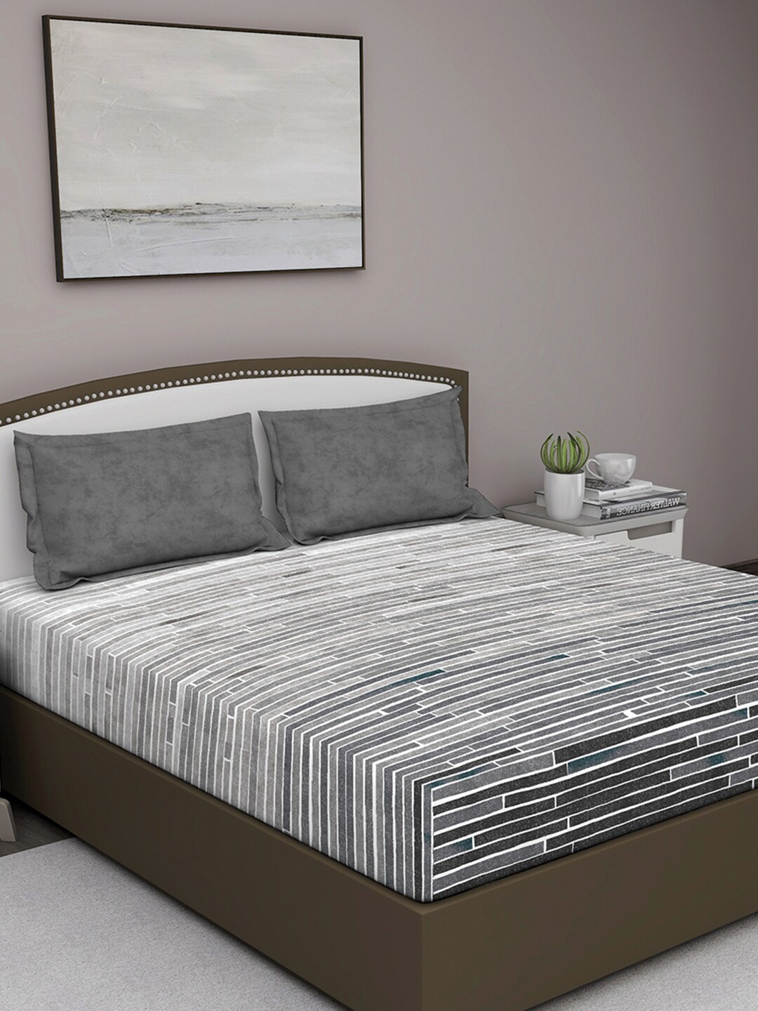 

GM Grey Abstract 180 TC Cotton 1 Super Queen Bedsheet with 2 Pillow Covers