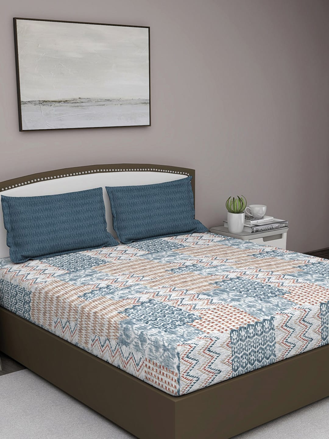 

GM Blue Abstract 180 TC Cotton 1 Super Queen Bedsheet with 2 Pillow Covers