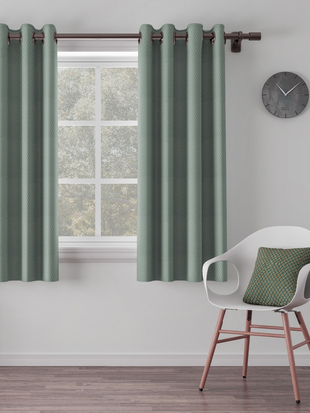 DDecor Green Self Design Single Window Curtain