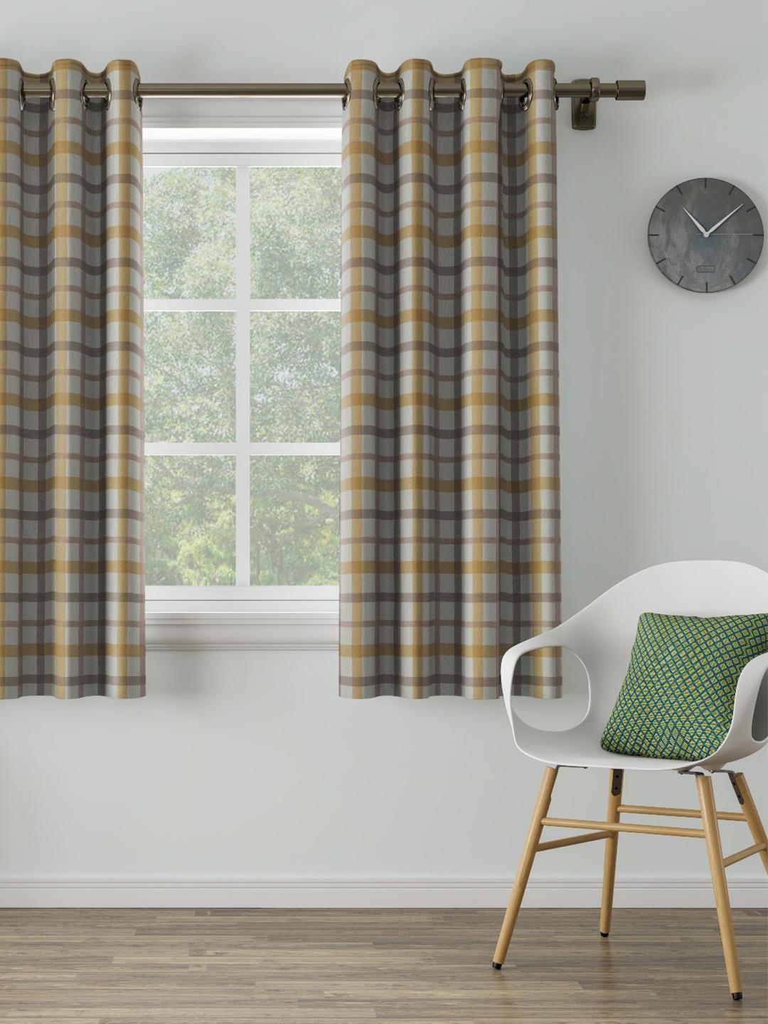 

DDecor Yellow & Beige Checked Single Window Curtain