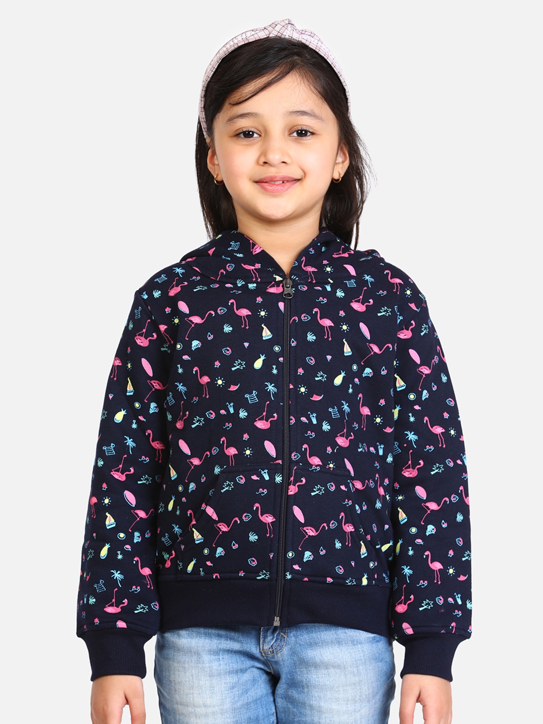 

StyleStone Girls Navy Blue & Pink Printed Bomber