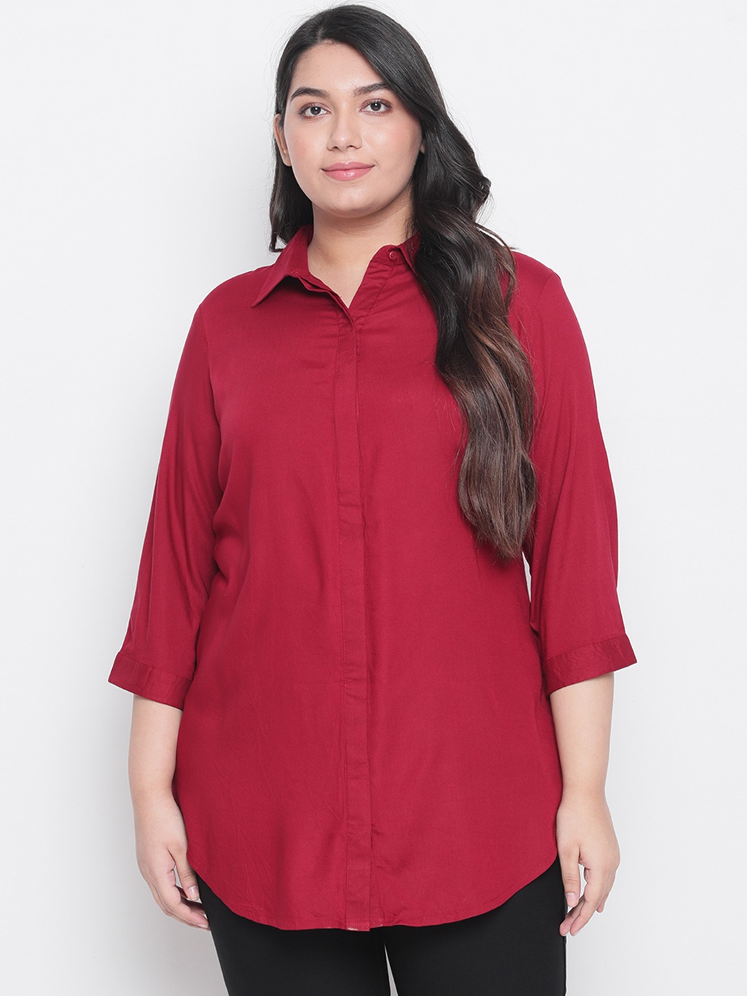 

Amydus Women Plus Size Red Slim Fit Solid Casual Shirt