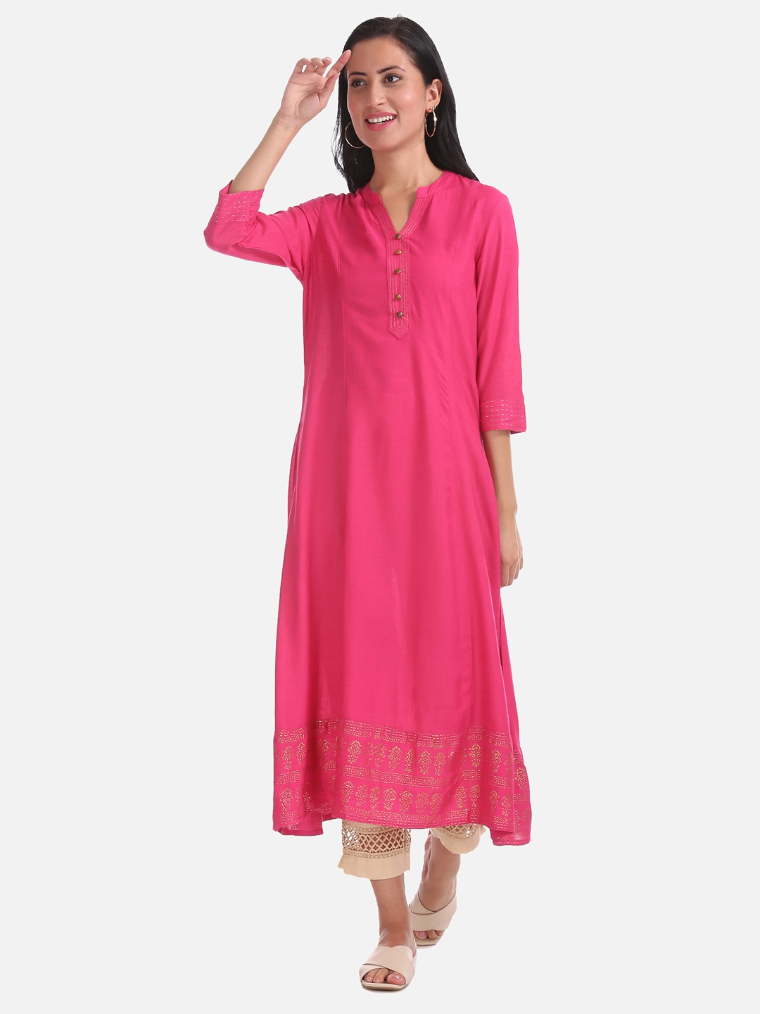 

Anahi Women Fuchsia Printed A-Line Kurta