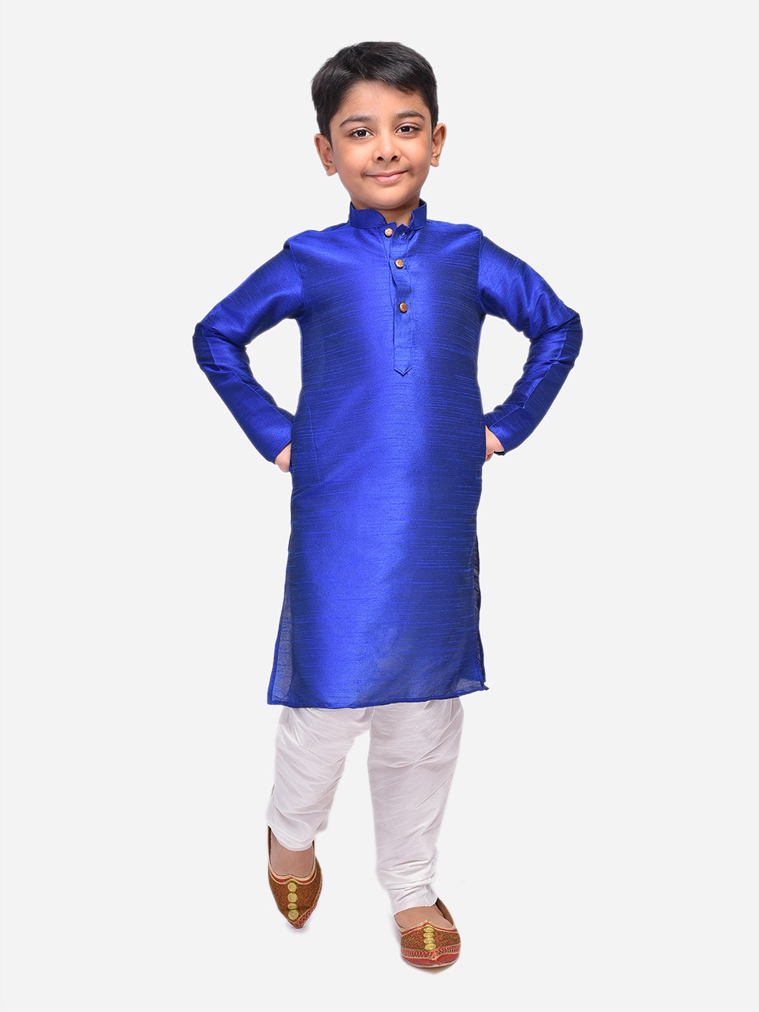 

NAMASKAR Boys Dupion Silk Solid Kurta, Blue