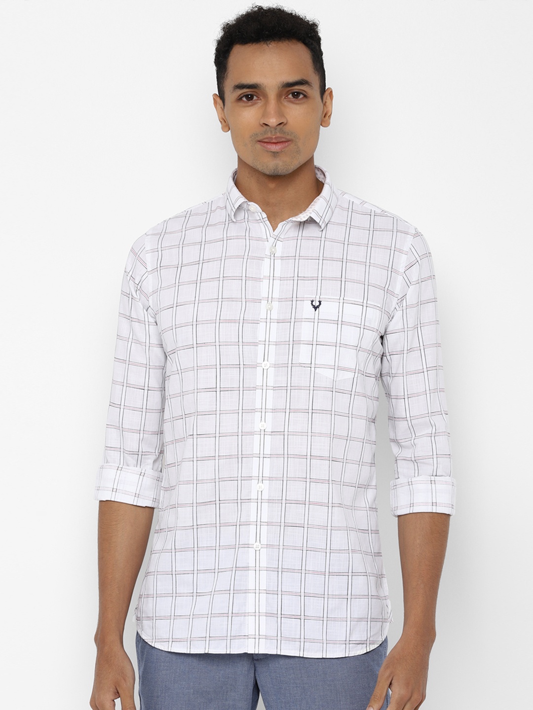 

Allen Solly Men White Slim Fit Checked Cotton Casual Shirt