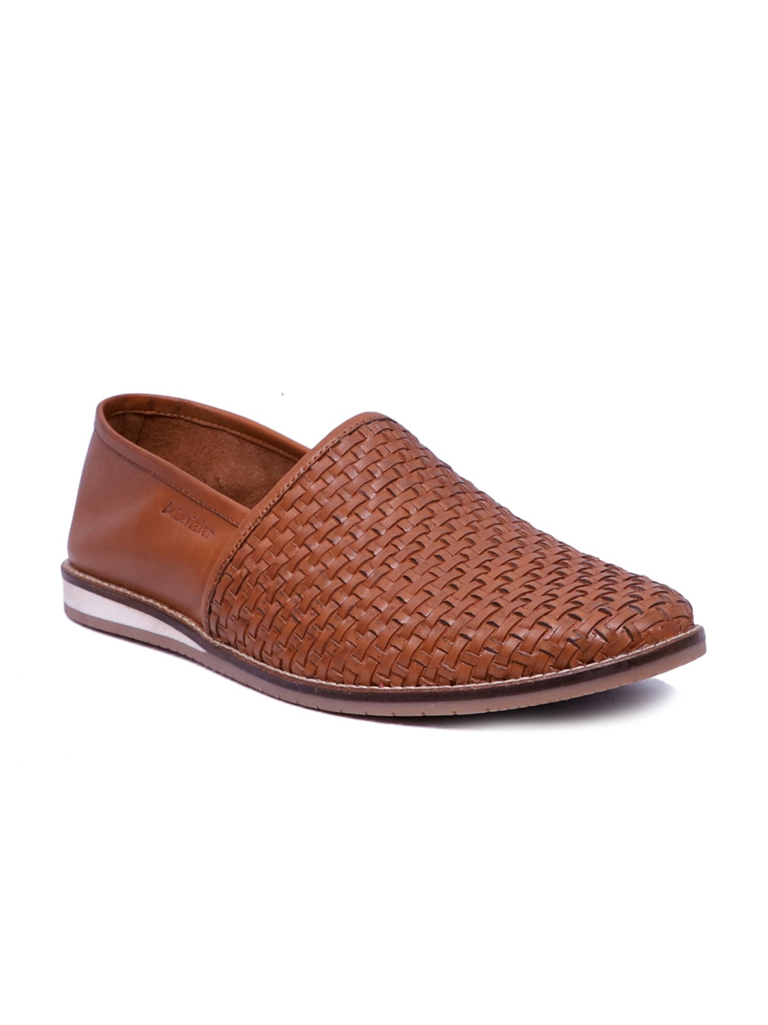 

Alleviater Men Tan Brown Woven Design Slip-On Leather Sneakers