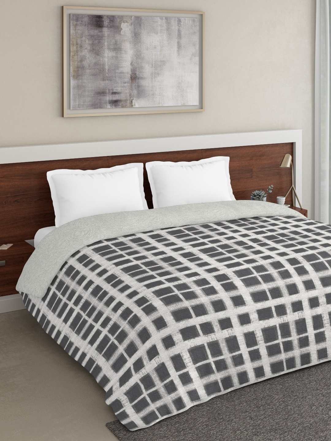 

DDecor Grey & Off-White Checked Mild Winter 210 GSM Double Bed Comforter