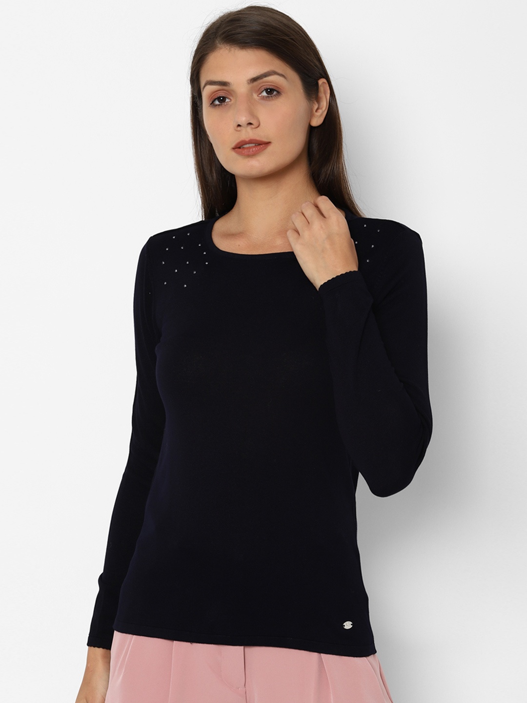 

Allen Solly Woman Navy Blue Solid Knitted Winter Top