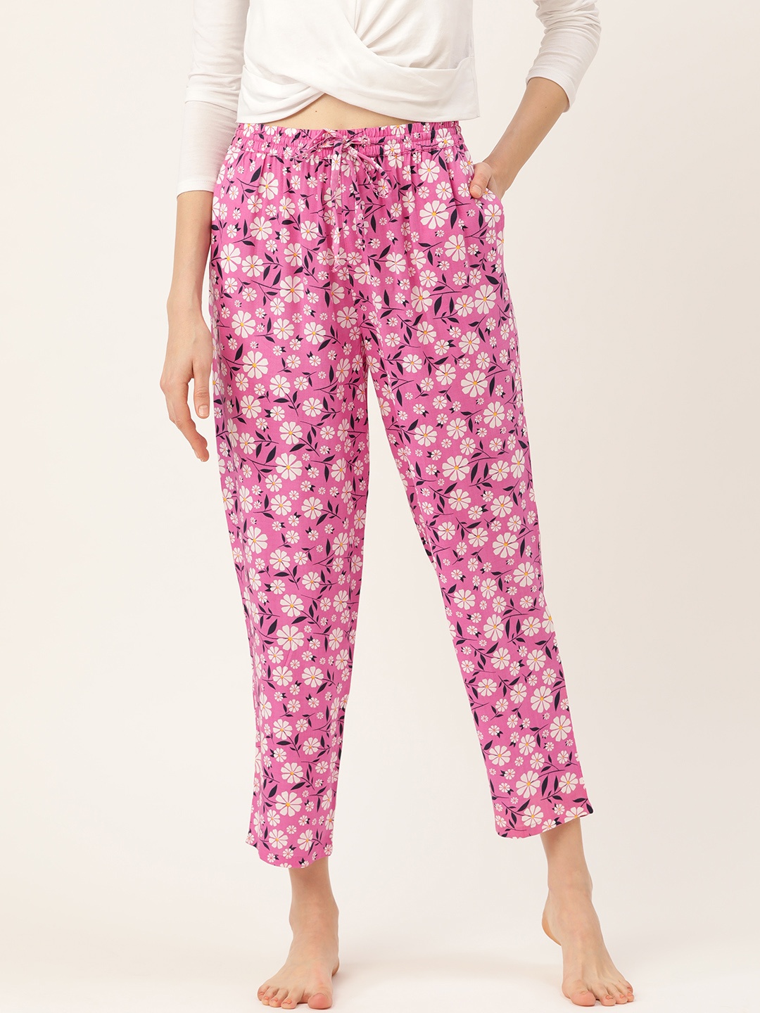

ETC Women Pink & White Floral Print Lounge Pants