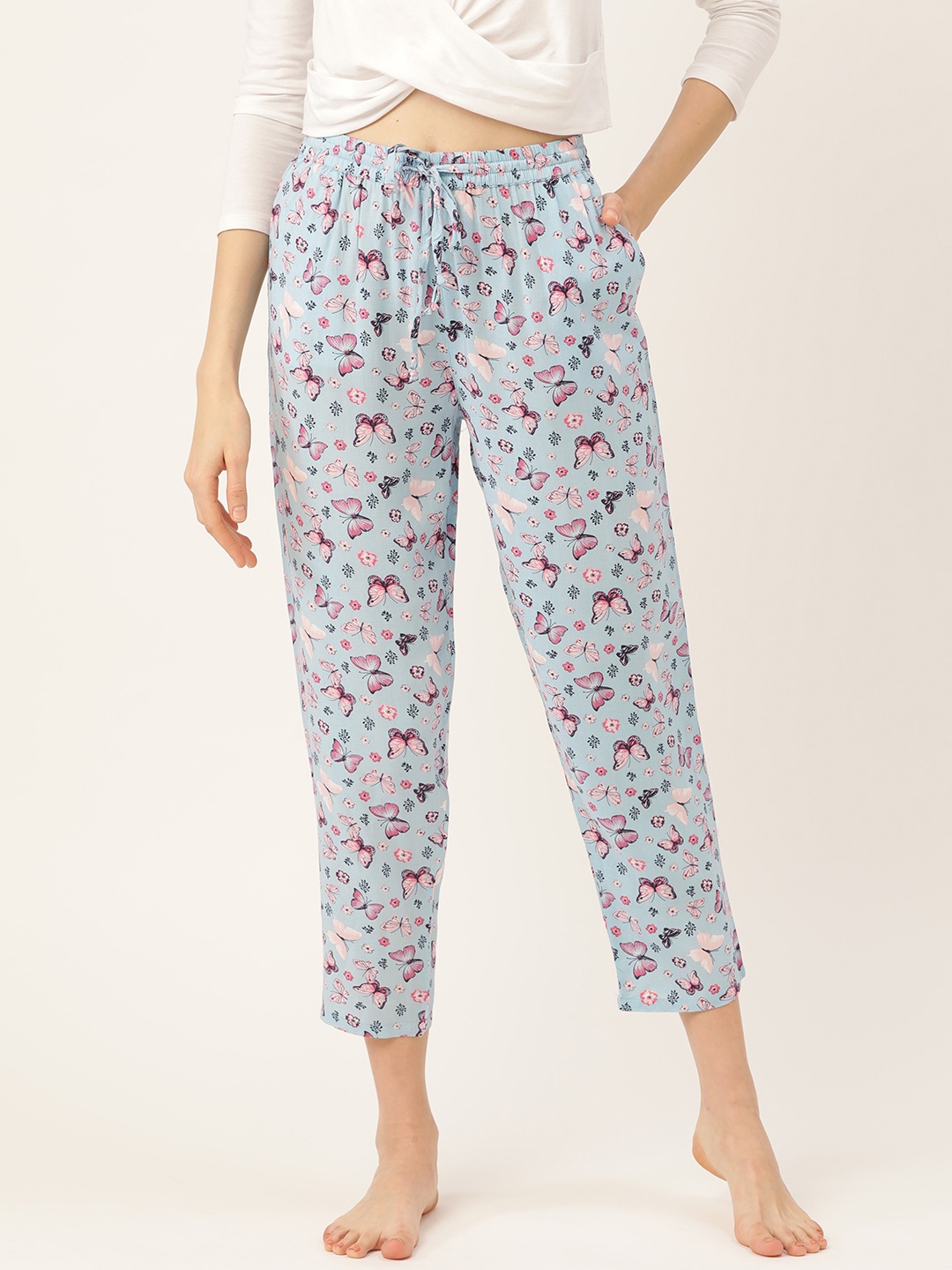 ETC Women Blue & Pink Printed Lounge Pants