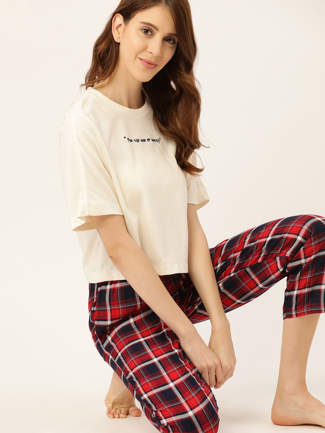 

ETC Women Red & Navy Blue Checked Lounge Pants