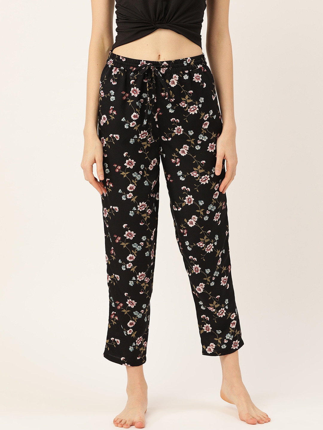 

ETC Women Black & Pink Floral Print Lounge Pants