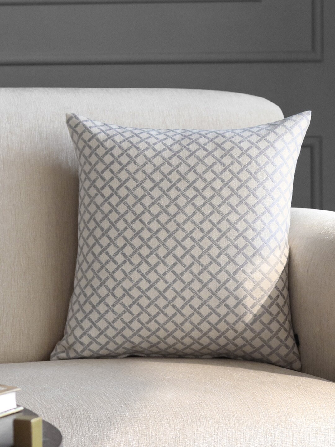 

GM Set Of 2 Beige & Grey Woven-Design Square Cushion Covers