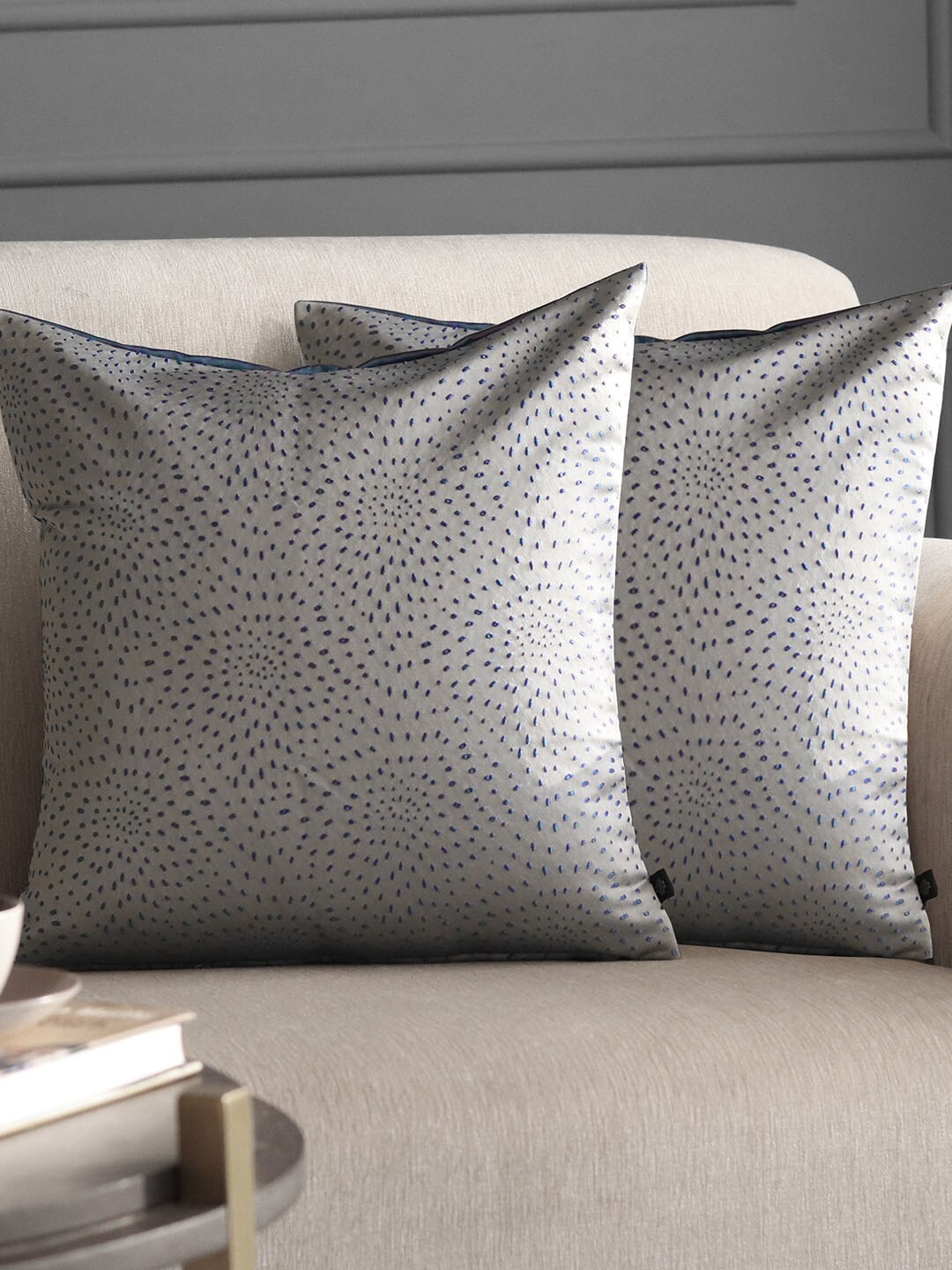 

GM Set Of 2 Blue & Grey Woven Design Square Cushion Covers