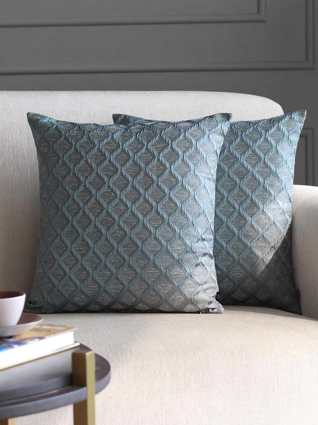 

GM Grey Set of 2 Woven Texture Square Cushion Covers