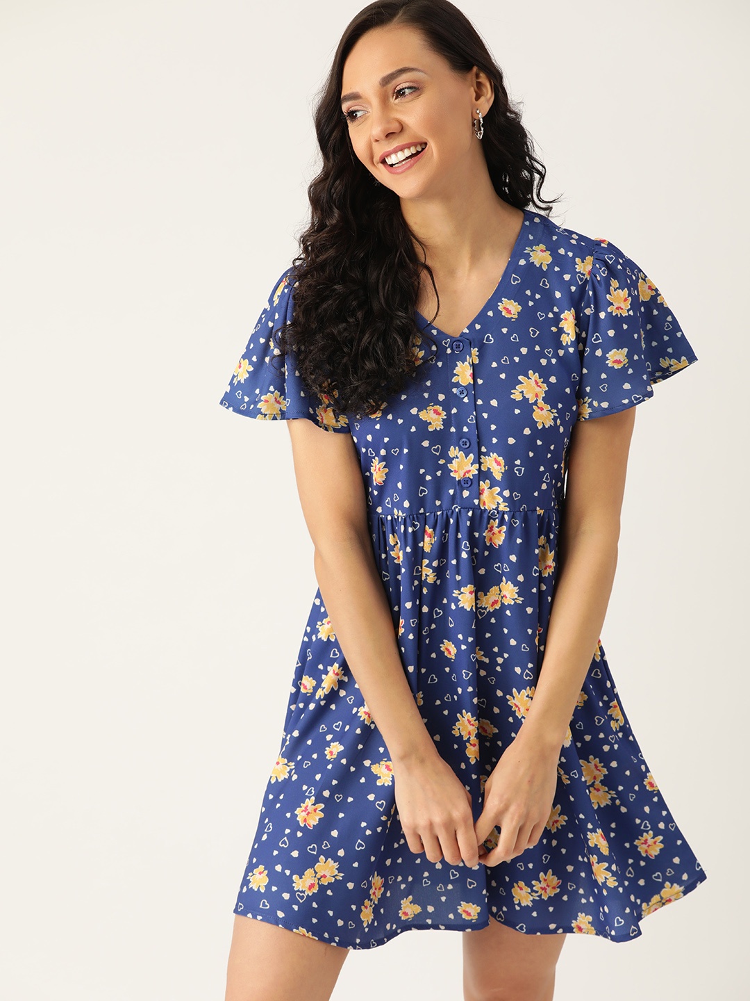 

DressBerry Women Blue Printed A-Line Dress