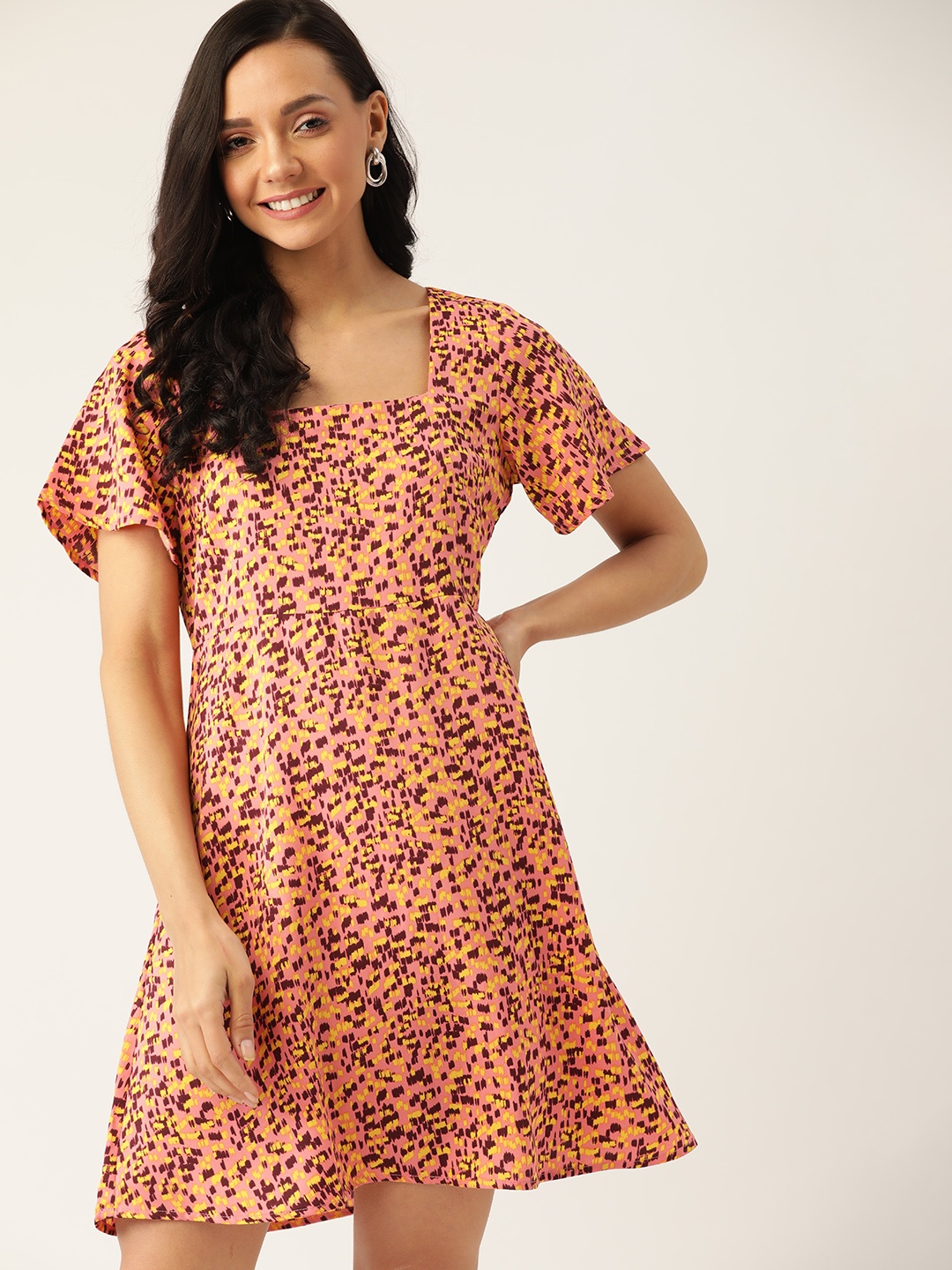 

DressBerry Women Pink & Burgundy Printed A-Line Dress
