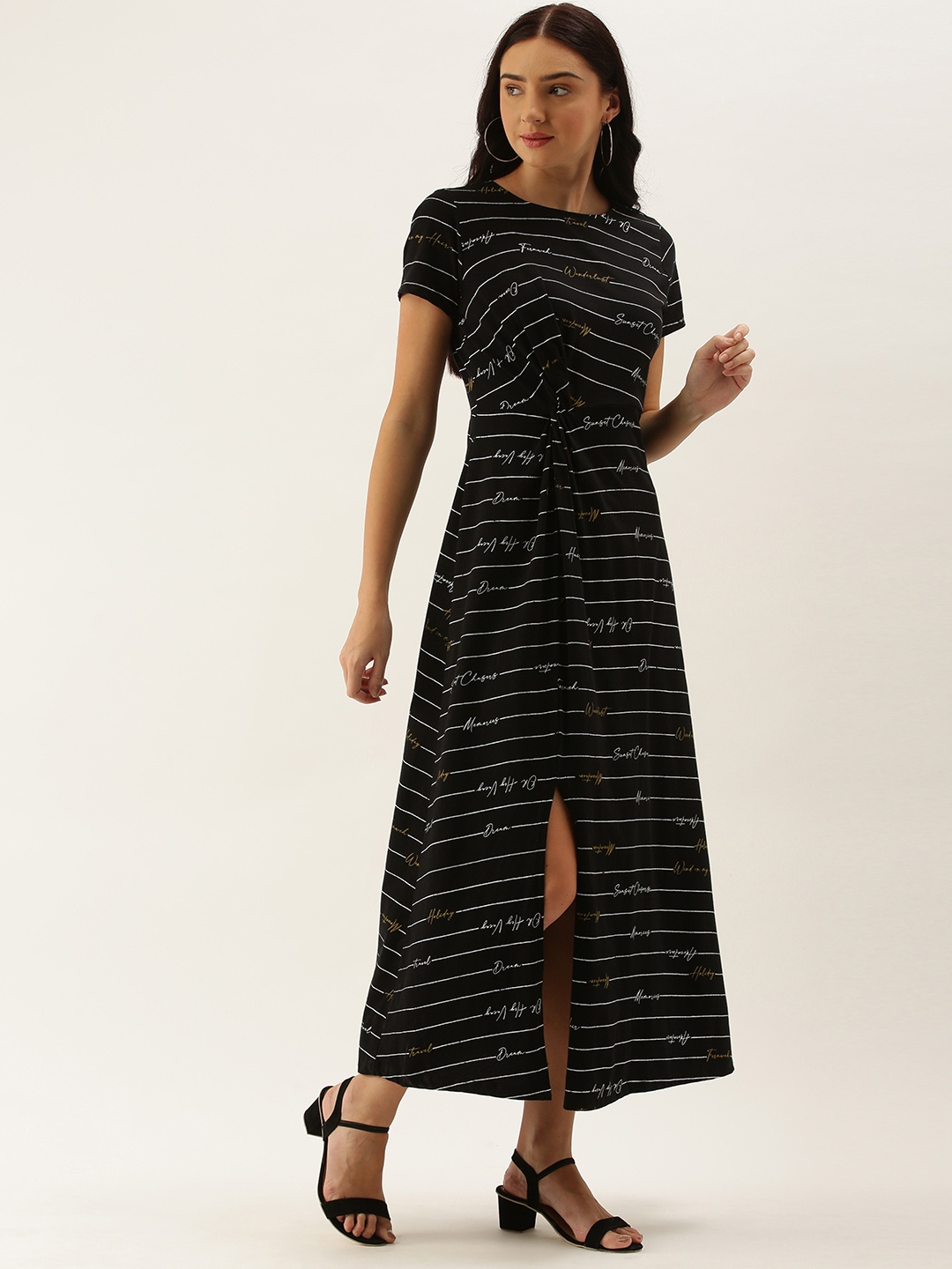 

DressBerry Black & White Twist Detailed A-Line Midi Dress