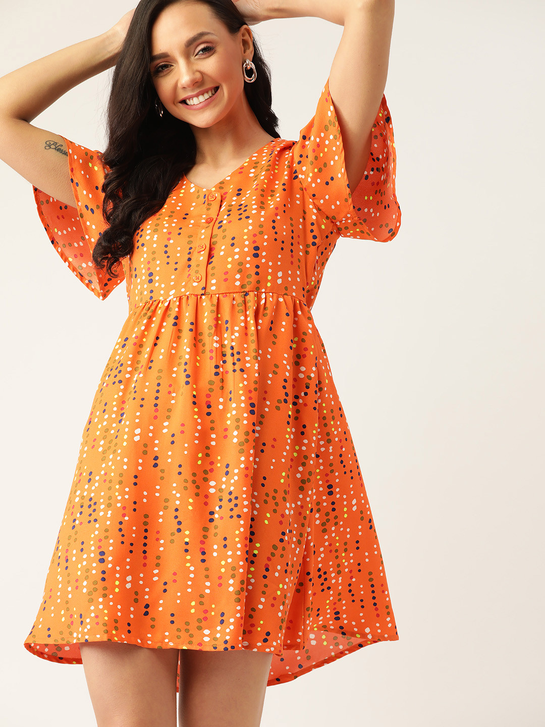 

DressBerry Women Rust Orange Printed A-Line Dress