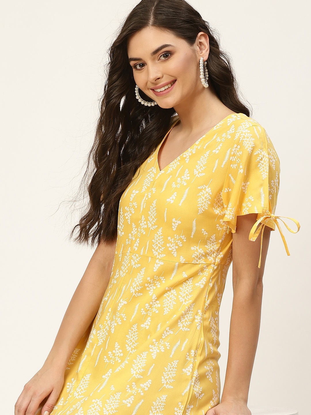 

DressBerry Yellow & White Ethnic Motifs Sustainable ECOVERO A-Line Midi Dress