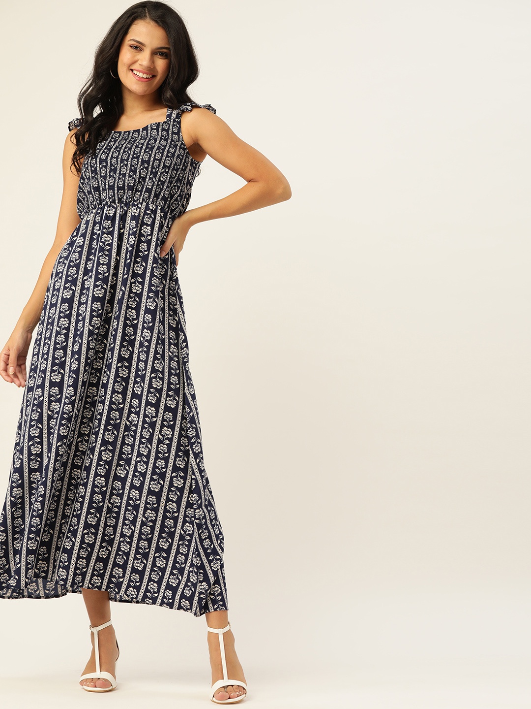 

DressBerry Women Navy Blue & White Printed Maxi Dress