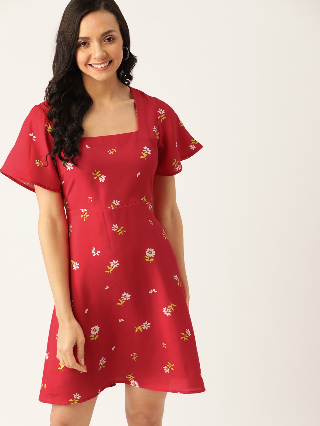 

DressBerry Women Red & White Printed A-Line Dress